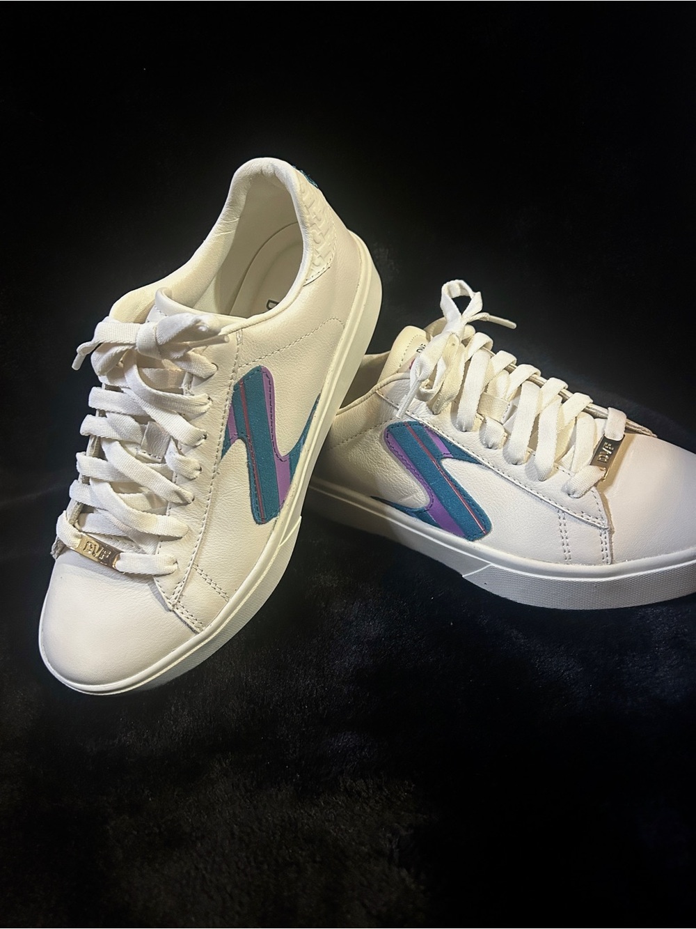Skechers White Lace-Up Sneakers with Teal and Purple Side Stripe